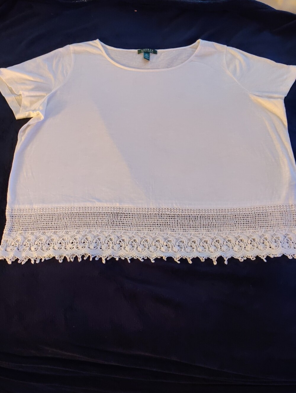 Lauren Ralph Lauren White Tee with Lace Hem Size 3X